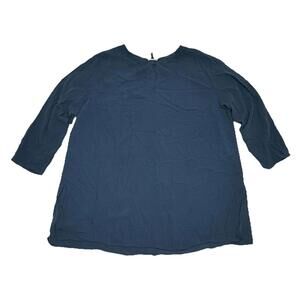 Eileen Fisher LG Blue SILK Round Neck Slit Sides Blouse P98C